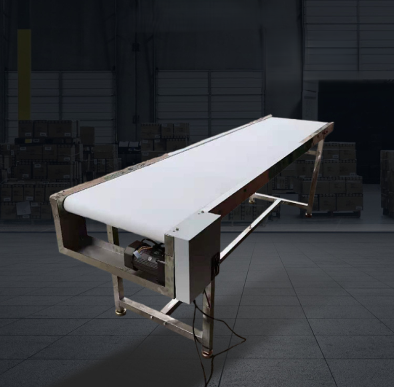 เครื่องลำเลียงสายพานสแตนเลส PU เกรดอาหาร ยาว 3 เมตร ปรับความสูงได้ (Stainless Steel PU Food Grade Conveyor 3M Adjustable Height)