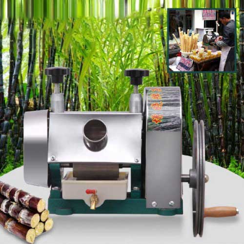 เครื่องคั้นน้ำอ้อย แบบมือหมุน รุ่น ZX033 ตัวเครื่องเป็น Stainless แข็งแรงทนทาน มีถาดรองน้ำอ้อย