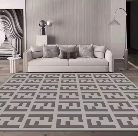 พรมลายกราฟิกโมเดิร์น สีเทาขาว สไตล์มินิมอล ขนาด 60x90 - 160x230 ซม.