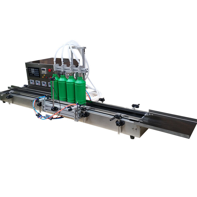 เครื่องบรรจุ สายพานต่อเนื่อง 4 หัวจ่าย ตั้งโต๊ะ Desktop four-head chemical liquid automatic filling machine