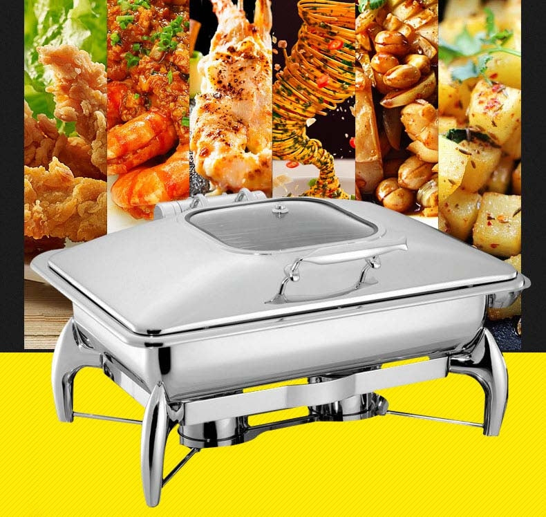 ถาดอุ่นอาหาร โรงแรม รุ่น 1011L สแตนเลส 304 ขนาด 585x455x210 มม.มีที่อุ่นในตัว