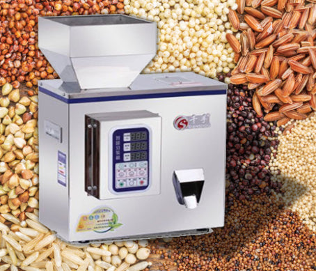 เครื่องบรรจุ ผง เมล็ด ข้าวสาร ธัญพืช ถั่วลิสง ไฟฟ้า รุ่น F100 บรรจุได้ครั้งละ 2 – 99.9 กรัม กำลังไฟ 100w (ของแห้ง เม็ด เมล็ด)