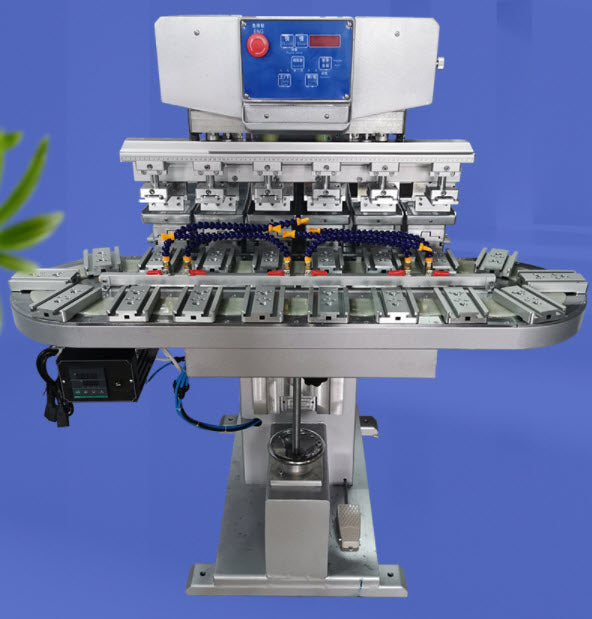 เครื่องพิมพ์โรตารี่ แพดปริ๊น 6 ช่อง six-color rotary pad printing machine