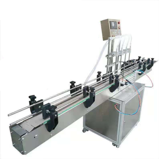 เครื่องบรรจุของเหลว 4 หัวบรรจุ ช่วงบรรจุ 7 ลิตร พร้อมระบบหมุนปิดฝาขวด