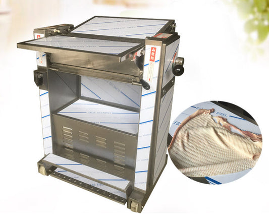 เครื่องลอกหนังหมู Pig skin removal machine for efficient skinning, stainless steel design, easy to clean, perfect for butchers and meat processors.