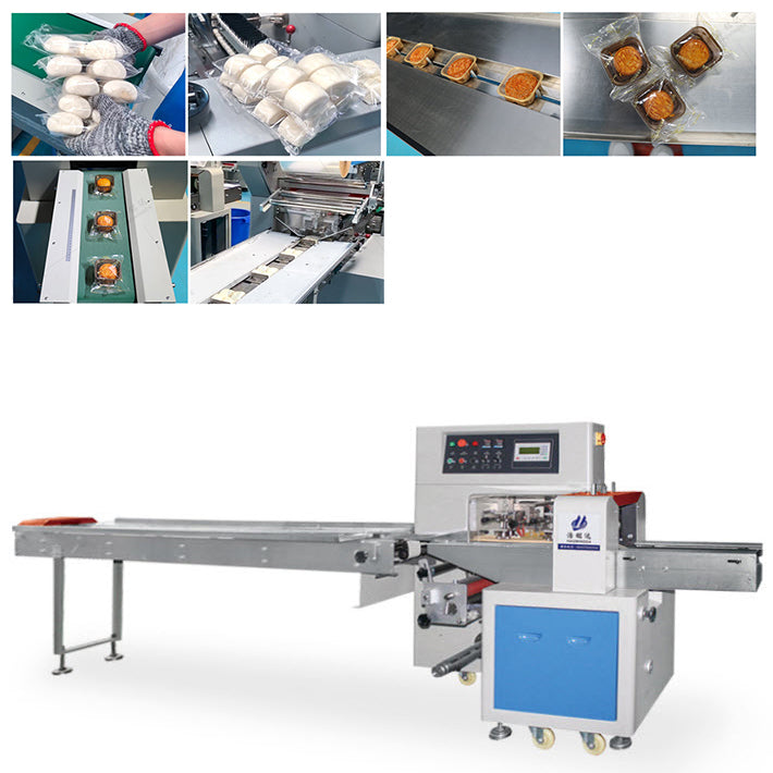 เครื่องแพ็คห่อขนม ลูกอม สายพานต่อเนื่อง แนวนอน Chocolate Biscuit Packaging Machine