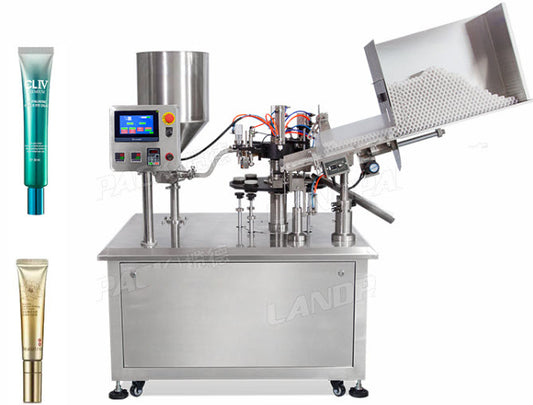 เครื่องบรรจุครีม เครื่องสำอางค์ หลอดพร้อมซีล ตัดขอบ มีช่องใส่หลอด Filling and Sealing Machine Fully Automatic LD-QFWJ-00 3-30 5-75 50-500 ml