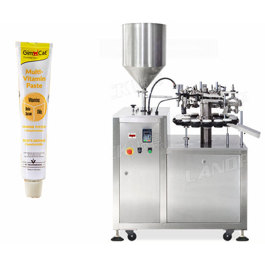 เครื่องบรรจุ วาสลีน กาวตะปู ซิลิโคนเจล ครีมเครื่องสำอางค์ ลงหลอด cream metal tube aluminum tube cat nutrition cream sealing and folding machine