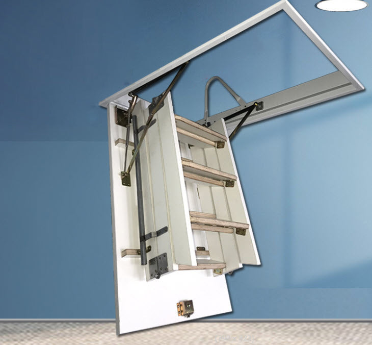 บันไดฝ้าเพดาน Wooden Attic Staircase for Home Indoor Use, Space-Saving Design, Durable Wood, Easy Installation, Ideal for Attics