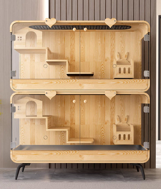 บ้านกระต่าย สั่งทำตามขนาด high-quality rabbit cage customized ทำจากไม้ ประตูอคิลิค cabinet stainless 304 tray กั้นห้องได้