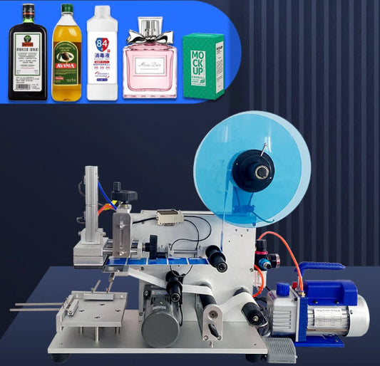 เครื่องติดฉลากแบบกึ่งอัตโนมัติ สำหรับผิวเรียบ ฝากระปุก กล่อง กระป๋อง ทรงเหลี่ยม Labeling machine semi-automatic