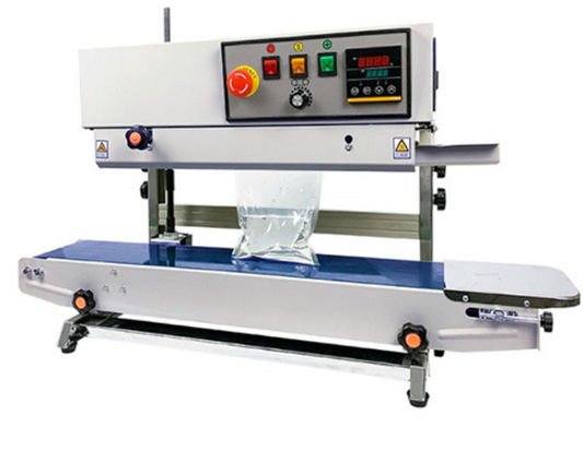 FR-900V-เครื่องซีลสายพานอุตสาหกรรมคุณภาพสูงสำหรับบรรจุภัณฑ์อาหารและสินค้า, ความเร็วสูง, ใช้งานง่าย, เหมาะสำหรับร้านค้าและโรงงาน