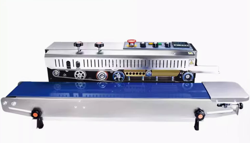 FRD-1000S เครื่องซีลสายพานพิมพ์วันที่ อุปกรณ์ซีลถุงอัตโนมัติสำหรับการบรรจุสินค้า ปรับความเร็วได้ ใช้งานง่าย