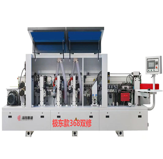 เครื่องปิดขอบอัตโนมัติพร้อมระบบซ่อมขอบสองด้าน Extreme East Automatic Double Repair Edge Banding Machine 368 10.60kW 0.6-0.8MPa ≥50 มม. 12 ม./นาที