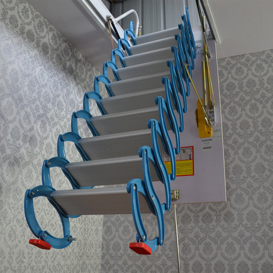บันไดฝ้าเพดาน Aluminum attic staircase for home indoor use, collapsible design, space-saving, sturdy and easy to install, perfect for attics