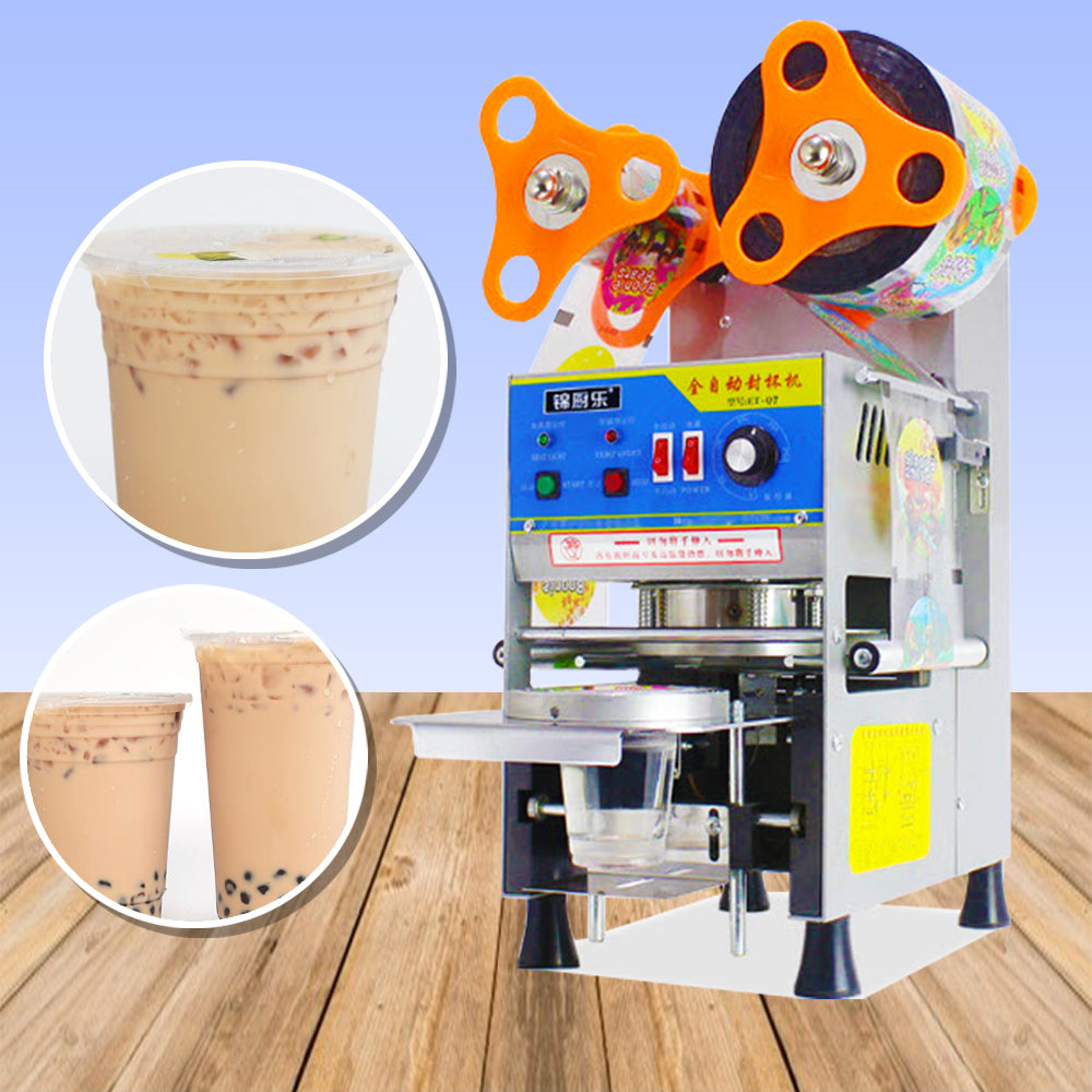 เครื่องซีลฝาแก้ว แบบอัตโนมัติ รุ่น Q7 300W สำหรับฝาแก้วขนาด 9.0 หรือ 9.5 ซม. ความเร็ว 300-500แก้วต่อชั่วโมง