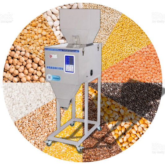 เครื่องบรรจุ ผง เมล็ด ข้าวสาร ธัญพืช ถั่วลิสง ไฟฟ้า รุ่น F999 บรรจุได้ครั้งละ 10 – 999 กรัม กำลังไฟ 100W พร้อมโถ