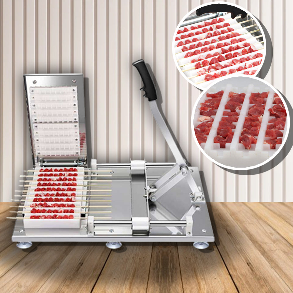 เครื่องเสียบไม้ แบบคันโยก 10 แถว สำหรับไม้เสียบยาว 25 ซม. ขึ้นไป เครื่องเสียบหมูปิ้ง สแตเลส เสียบบาร์บีคิว เสียบเนื้อ