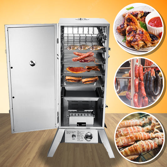 ตู้อบรมควัน เครื่องรมควัน ใส้กรอก กุนเชียง Smoker and Grill Cabinet ระบบแก๊ส ตะแกรง 4 ชั้น