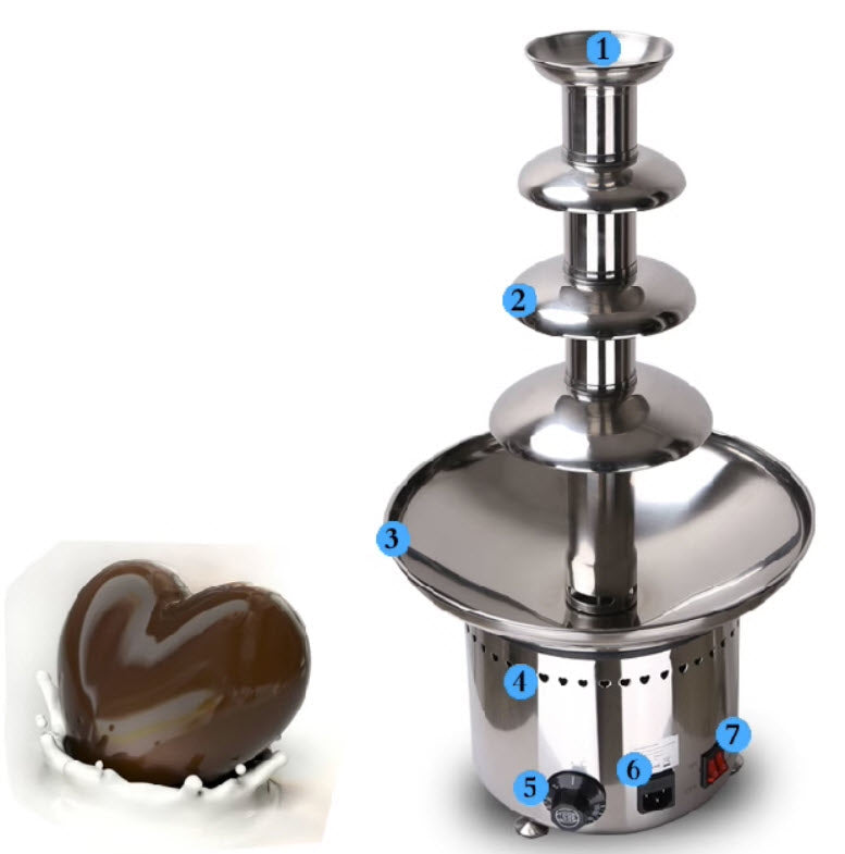 เครื่องทำช็อคโกแลตแบบน้ำพุ Chocolate Fountain Top 2 พร้อมถังเก็บช็อคโกแลต ขนาดกะทัดรัด ใช้งานง่าย เหมาะสำหรับงานเลี้ยงและเทศกาล