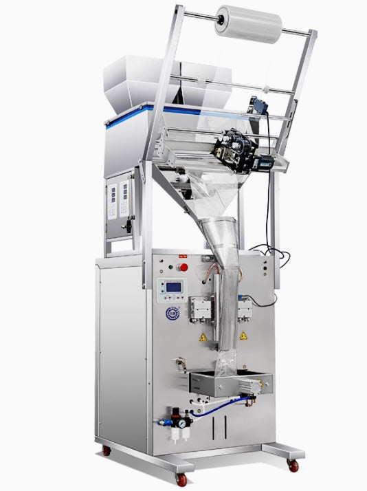 เครื่องบรรจุ 2 โถที่บรรจุลงมารวมกันในถุงเดียว large capacity packaging machine PLC Pneumatic Electric