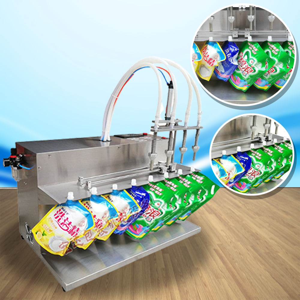 เครื่องบรรจุของเหลว Semi-Auto Liquid Filling Machine แบบ 4 หัวจ่าย สำหรับถุงฝาเกลียว