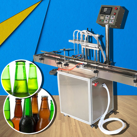 เครื่องบรรจุของเหลว สายพานต่อเนื่อง Small automatic four-head liquid filling machine production line cosmetic liquor