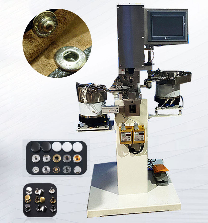 เครื่องตอกกระดุม อัตโนมัติ พร้อมระบบนับลำเลียง 1.1（Kw）Fully automatic snap button punching and buttoning machine