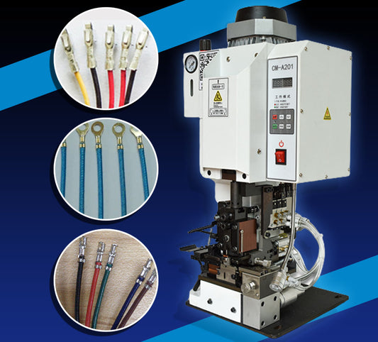 เครื่องปลอกสายไฟ เข้าสายไฟ ตัดต่อเนื่อง stripping terminal machine semi-automatic multi-core wire