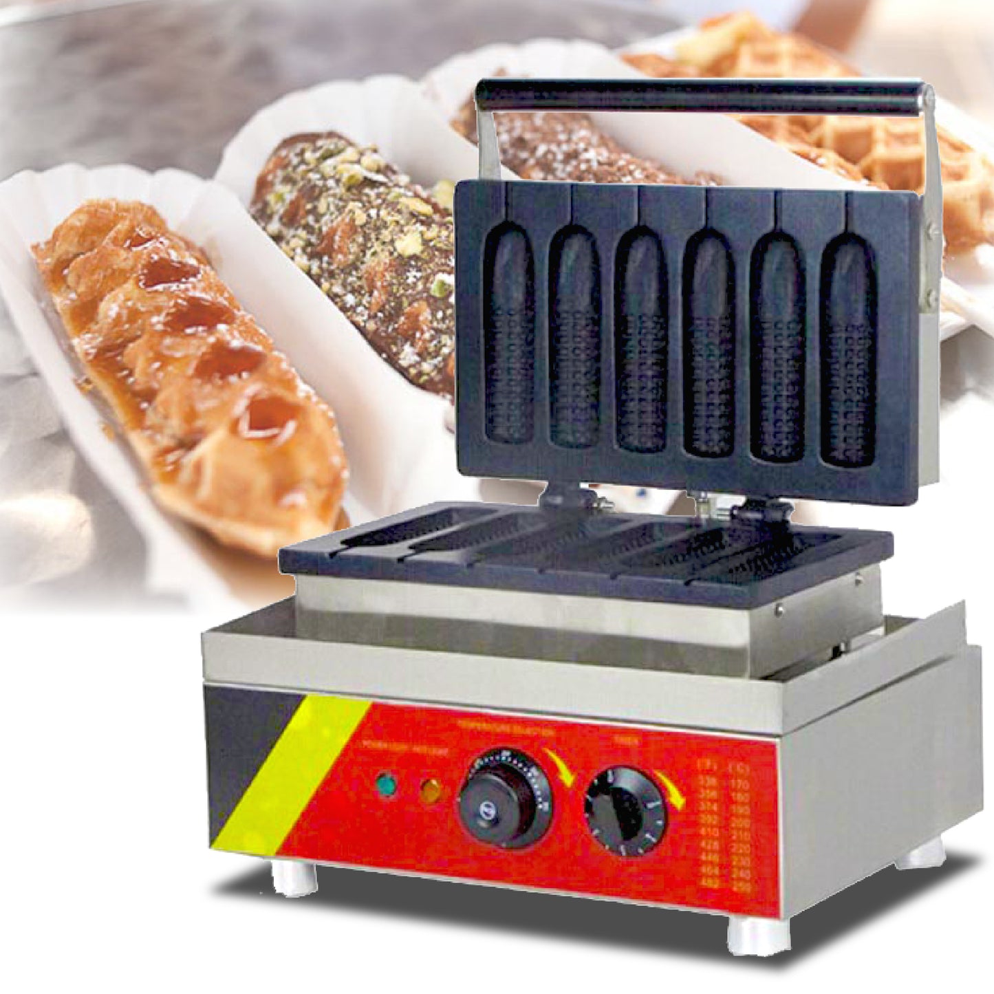 เครื่องทำวาฟเฟิล ใส้กรอก ฮอทดอก Corn Waffle Maker รุ่น IW-529 ทำได้ครั้งละ 6 ชิ้น 1800W
