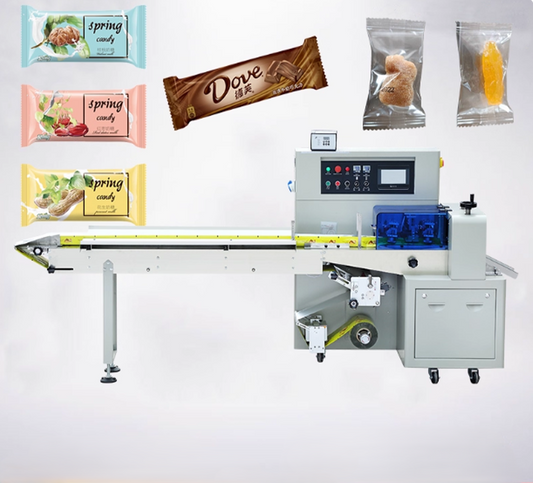 เครื่องบรรจุขนมมะพร้าวถั่วลิสง เครื่องบรรจุขนมอุจจาระแมว อัตโนมัติเต็มรูปแบบ จำหน่ายตรงจากโรงงาน ดึงฟิล์มด้านหลัง เครื่องจักรบรรจุภัณฑ์สามเซอร์โว เครื่องบรรจุน้ำตาล โรงงานน้ำตาล