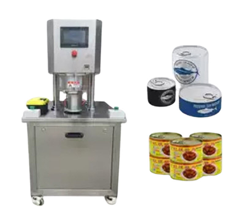 เครื่องบรรจุอาหารแบบกึ่งอัตโนมัติ ระบบดูดสุญญากาศ ขนาดเล็ก สำหรับบรรจุซอส นมผง กระป๋องเหล็ก