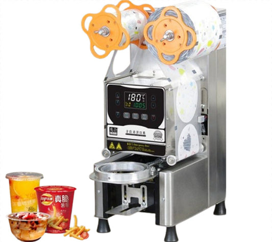 เครื่องปิดฝาอัตโนมัติ 兆合 110V สำหรับร้านชาไข่มุก ขนาด 90/95/98/120 มม. ใช้งานเชิงพาณิชย์