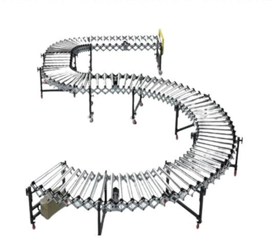 สายพานลำเลียงไฟฟ้าแบบม้วนสำหรับส่งของ รุ่นปรับระดับได้ ขนาดยืดหยุ่น หมุนได้