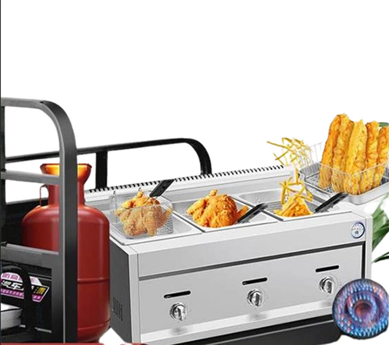 หม้อทอดก๊าซสองช่อง ขนาดใหญ่ สำหรับร้านค้า ฟิตติ้งทำจากสแตนเลส ใช้งานง่าย สำหรับทอดปลาหรือมันฝรั่งทอด