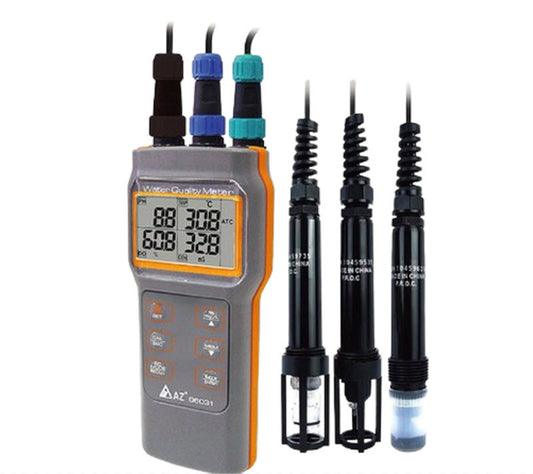 เครื่องตรวจสอบคุณภาพน้ำ AZ86031 วัดค่า pH และออกซิเจนละลาย แบบพกพาสำหรับการเพาะเลี้ยงสัตว์น้ำ