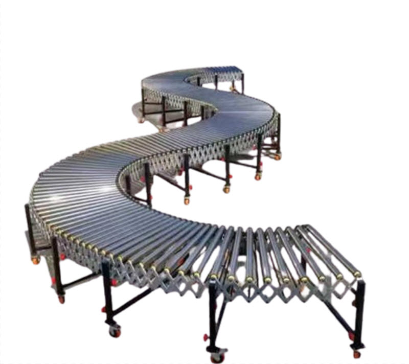 สายพานลำเลียงแบบยืดหดได้ รุ่นส่งของ สายพานเลี้ยว ขนาด 1.5 เมตร เหมาะสำหรับขนส่งสินค้า