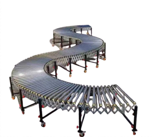 สายพานลำเลียงแบบยืดหดได้ รุ่นส่งของ สายพานเลี้ยว ขนาด 1.5 เมตร เหมาะสำหรับขนส่งสินค้า