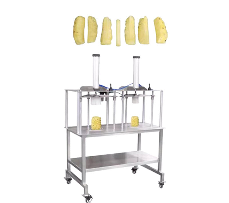 เครื่องจักรแปรรูปผลไม้แบบสองหัว สายการผลิตทำลายเปลือกและตัดชิ้น สำหรับสับปะรด ฟักทอง เผือก