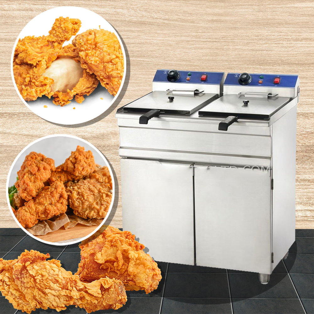 หม้อทอดไฟฟ้า ตั้งพื้น electric fryer machine with cabinet, 10L capacity, adjustable temperature, perfect for restaurants and home use