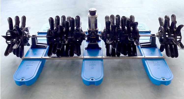 เครื่องตีนน้ำ 4 ใบพัด เพิ่มออกซิเจน บ่อปลา ฟาร์มปลา oxygenation machine waterwheel type fish pond