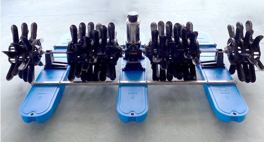 เครื่องตีนน้ำ 4 ใบพัด เพิ่มออกซิเจน บ่อปลา ฟาร์มปลา oxygenation machine waterwheel type fish pond