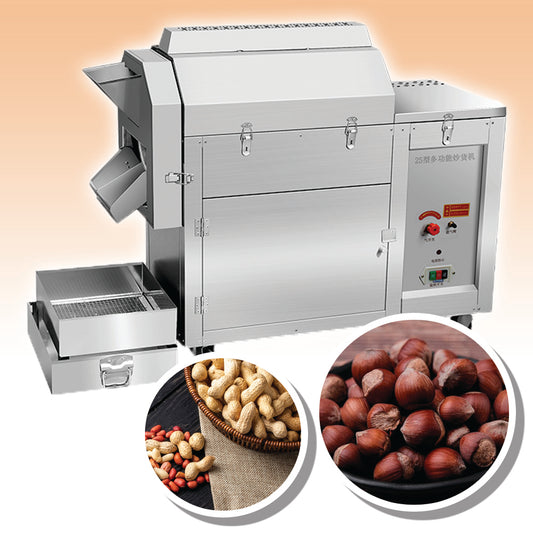 เครื่องคั่วถั่ว เกาลัด แก๊ส อัตโนมัติ แบบเสียบ ไฟบ้าน ไฟ3เฟส