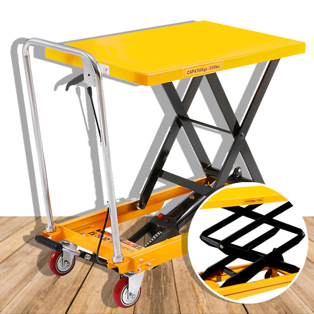 รถยกของ ที่ยกของ ไฮดรอลิค JLD มือโยก เท้าเหยียบ ยกสูง hydraulic lifting platform รับน้ำหนัก150kg ยกสูงตั้งแต่ 72cm -2 meters