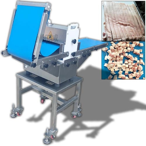เครื่องหั่นหมูสามชั้น หมูกรอบ ระบบสายพาน เฉพาะเนื้อสดเท่านั้น meat cutting and dicing machine ZY-309B 0.75（kw） 100（kg） 380（V）ตัดขนาด 6 -30 มม.500kg/h