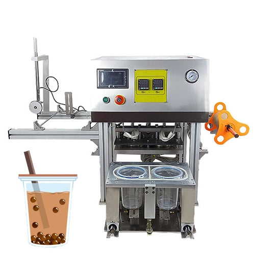 เครื่องปิดฝาแก้ว แบบ 2 ช่อง คู่ Automatic cup sealing machine