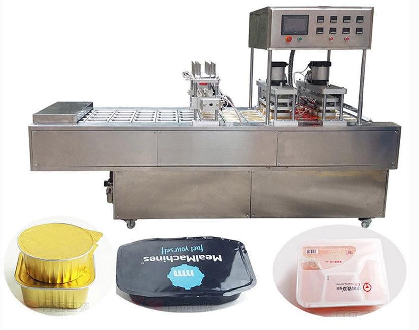 เครื่องซีลสายพาน ซีลถาดอาหาร ระบบสายพานไลน์ผลิต วัสดุ PP/PET/PS/PVC สีเหลี่ยม วงกลม ทำบล็อคได้ Line utomatic lunchbox sealing