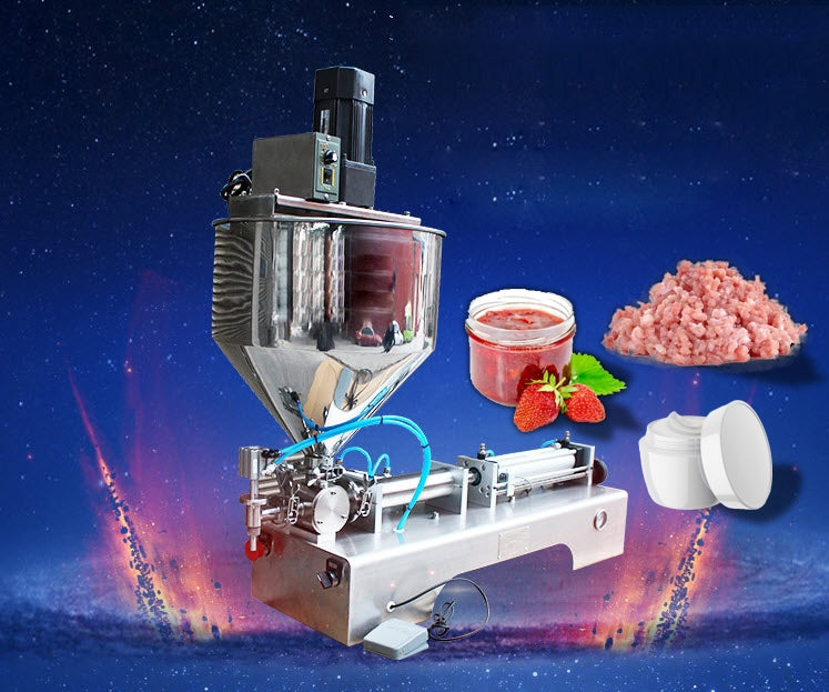 เครื่องบรรจุอัตโนมัติ หมูบด น้ำพริก ผลไม้กวน แยม ต่อปั๊มลม [มีมอเตอร์กวน] ฮีตเตอร์ G1WGDB Automatic Filling machine high viscosity