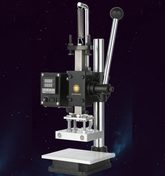 เครื่องปั๊มโลโก้ มือโยก ฟลอยด์ ปั๊มนูน เจาะ หนัง 500 วัตต์  0-400C JXY-SD160B ขนาดตัวปั๊ม 5x7cm