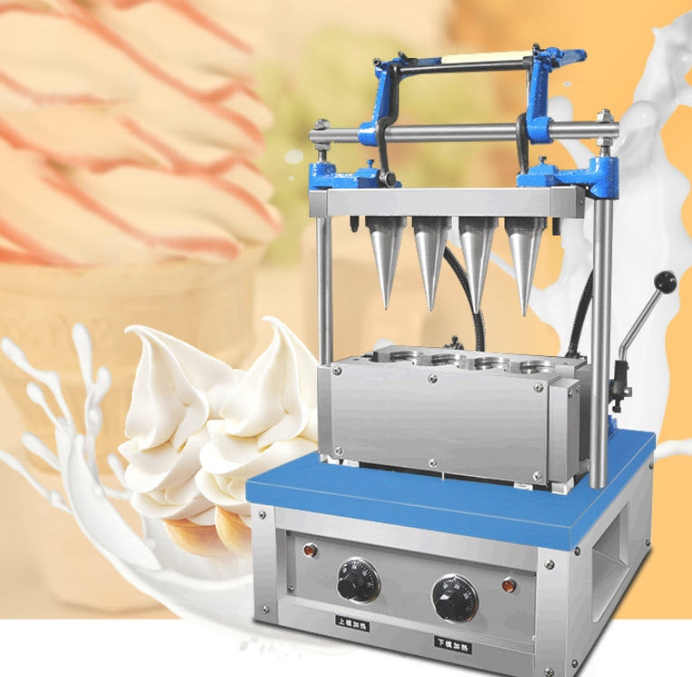 เครื่องทำโคนไอติม 4 โคน 2,400 วัตต์ 200ชิ้น/ชม. เครื่องหนัก 80kg